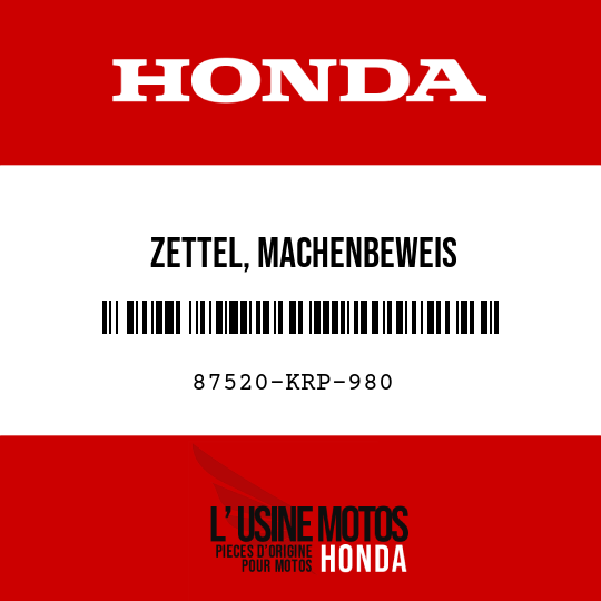image de 87520-KRP-980 ZETTEL, MACHENBEWEIS