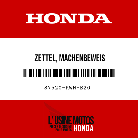 image de 87520-KWN-B20 ZETTEL, MACHENBEWEIS
