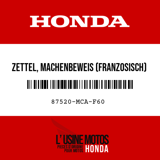 image de 87520-MCA-F60 ZETTEL, MACHENBEWEIS (FRANZOSISCH)