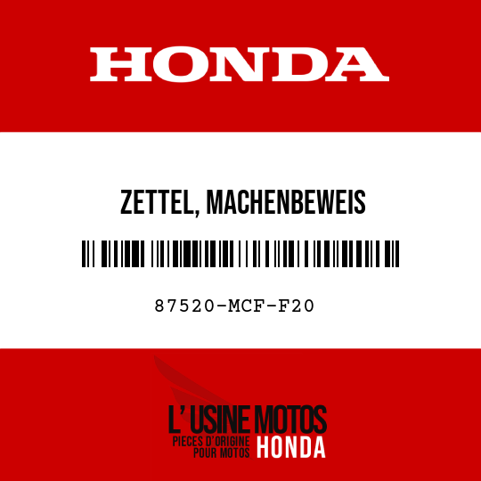 image de 87520-MCF-F20 ZETTEL, MACHENBEWEIS
