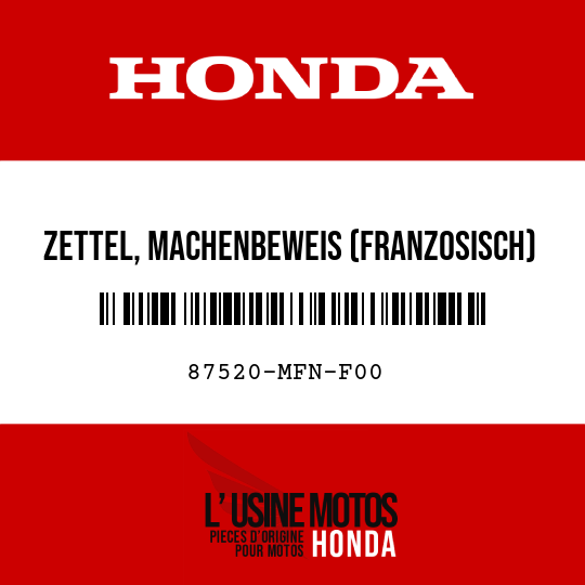 image de 87520-MFN-F00 ZETTEL, MACHENBEWEIS (FRANZOSISCH)