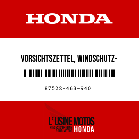 image de 87522-463-940 VORSICHTSZETTEL, WINDSCHUTZ- SCHEIBE