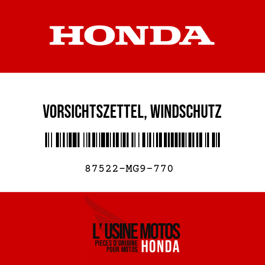 image de 87522-MG9-770 VORSICHTSZETTEL, WINDSCHUTZ