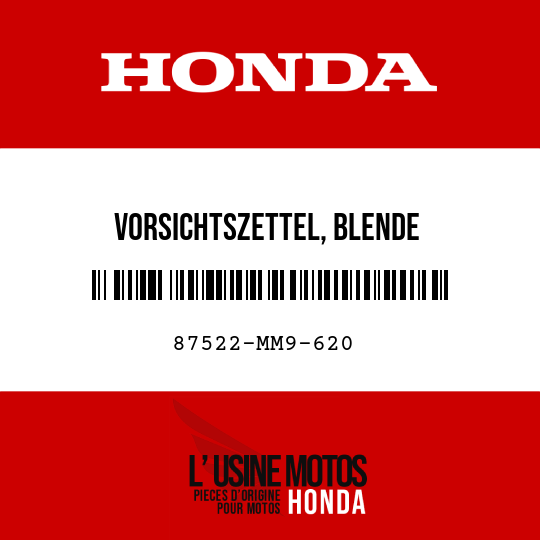 image de 87522-MM9-620 VORSICHTSZETTEL, BLENDE (FRANZOSISCH)