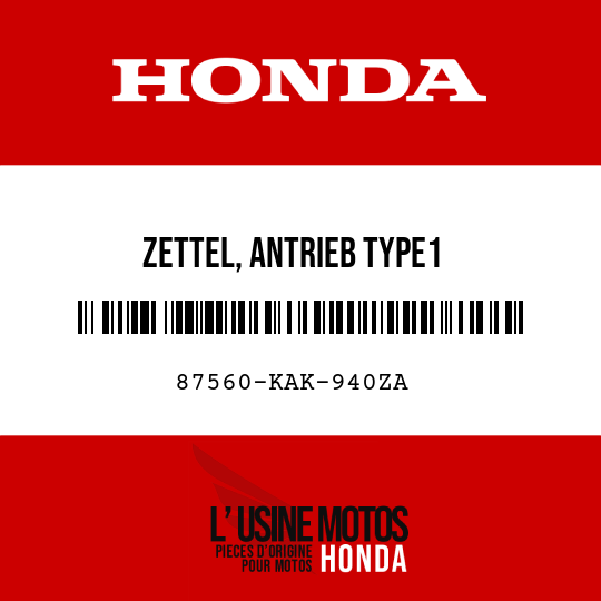 image de 87560-KAK-940ZA ZETTEL, ANTRIEB TYPE1