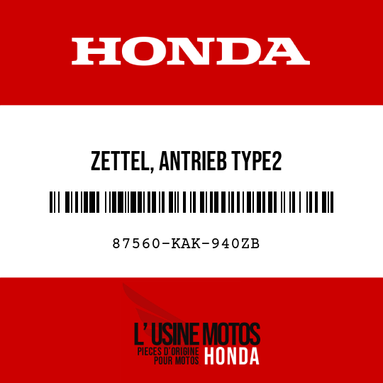 image de 87560-KAK-940ZB ZETTEL, ANTRIEB TYPE2