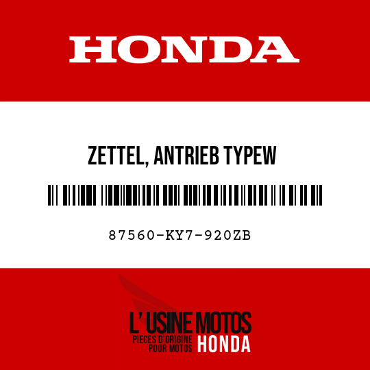 image de 87560-KY7-920ZB ZETTEL, ANTRIEB TYPEW 