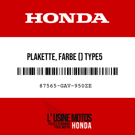 image de 87565-GAV-950ZE PLAKETTE, FARBE () TYPE5 