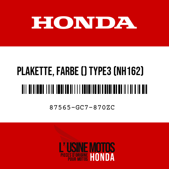 image de 87565-GC7-870ZC PLAKETTE, FARBE () TYPE3 (NH162)
