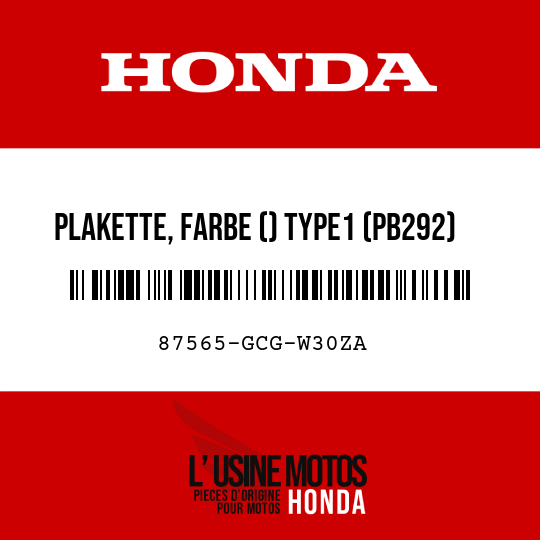 image de 87565-GCG-W30ZA PLAKETTE, FARBE () TYPE1 (PB292)