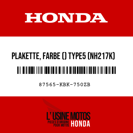 image de 87565-KBK-750ZB PLAKETTE, FARBE () TYPE5 (NH217K)