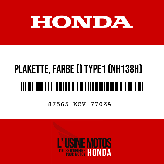 image de 87565-KCV-770ZA PLAKETTE, FARBE () TYPE1 (NH138H)