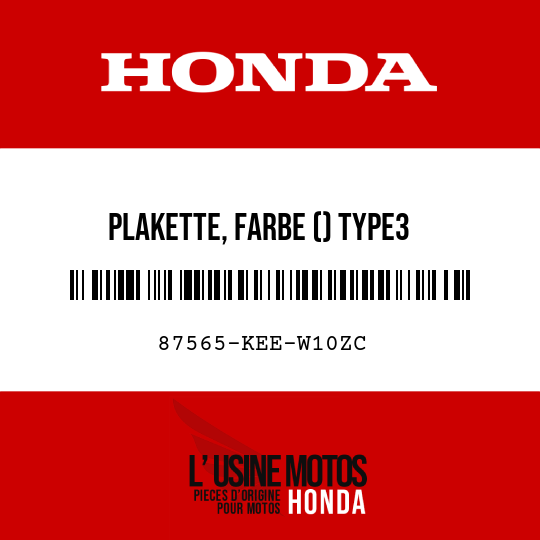 image de 87565-KEE-W10ZC PLAKETTE, FARBE () TYPE3