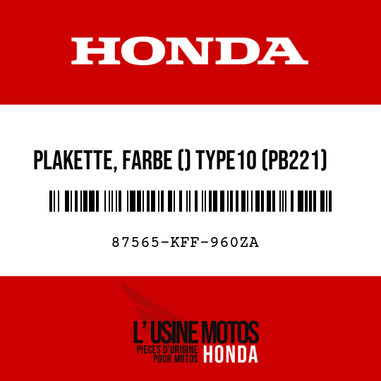 image de 87565-KFF-960ZA PLAKETTE, FARBE () TYPE10 (PB221)