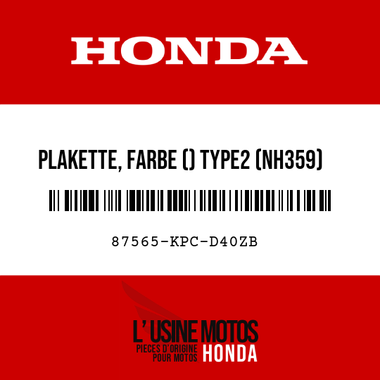 image de 87565-KPC-D40ZB PLAKETTE, FARBE () TYPE2 (NH359)