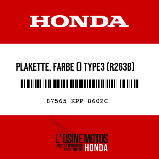 image de 87565-KPP-860ZC PLAKETTE, FARBE () TYPE3 (R263B)