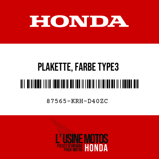 image de 87565-KRH-D40ZC PLAKETTE, FARBE TYPE3