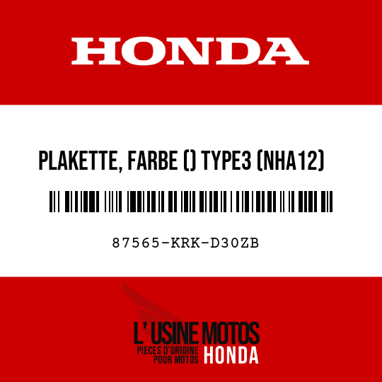 image de 87565-KRK-D30ZB PLAKETTE, FARBE () TYPE3 (NHA12)