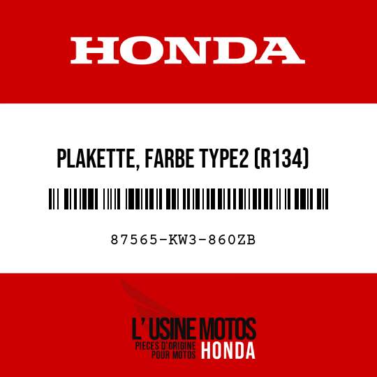 image de 87565-KW3-860ZB PLAKETTE, FARBE TYPE2 (R134)