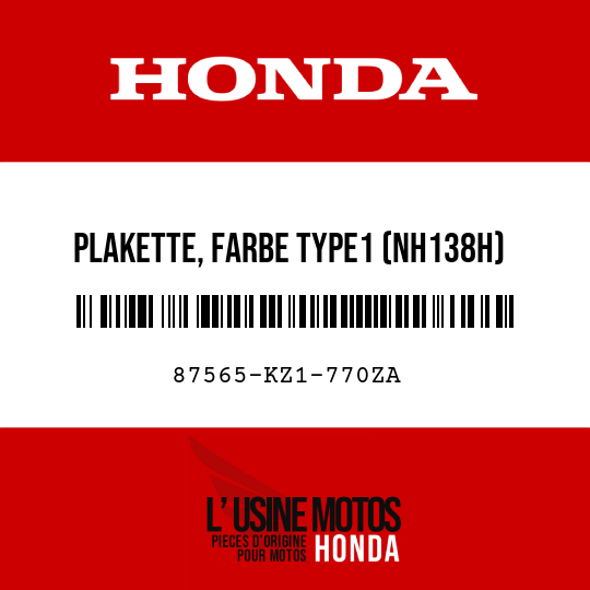 image de 87565-KZ1-770ZA PLAKETTE, FARBE TYPE1 (NH138H)