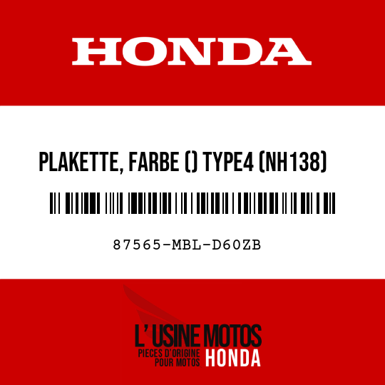 image de 87565-MBL-D60ZB PLAKETTE, FARBE () TYPE4 (NH138)