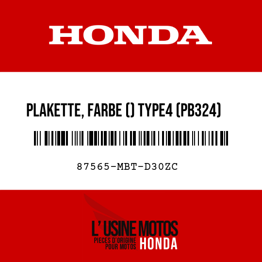 image de 87565-MBT-D30ZC PLAKETTE, FARBE () TYPE4 (PB324)