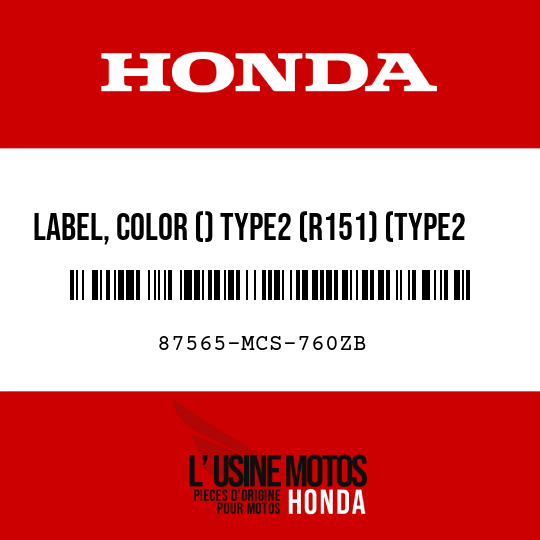 image de 87565-MCS-760ZB LABEL, COLOR () TYPE2 (R151) (TYPE2 )