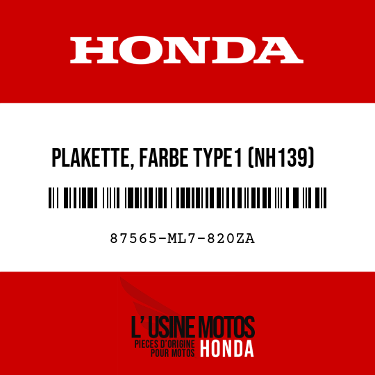 image de 87565-ML7-820ZA PLAKETTE, FARBE TYPE1 (NH139)