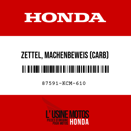 image de 87591-KCM-610 ZETTEL, MACHENBEWEIS (CARB)