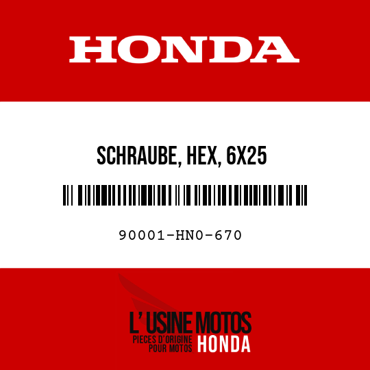 image de 90001-HN0-670 SCHRAUBE, HEX, 6X25