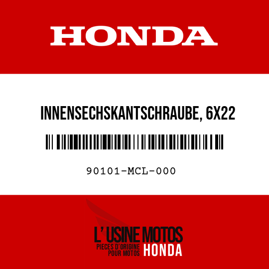 image de 90101-MCL-000 INNENSECHSKANTSCHRAUBE, 6X22