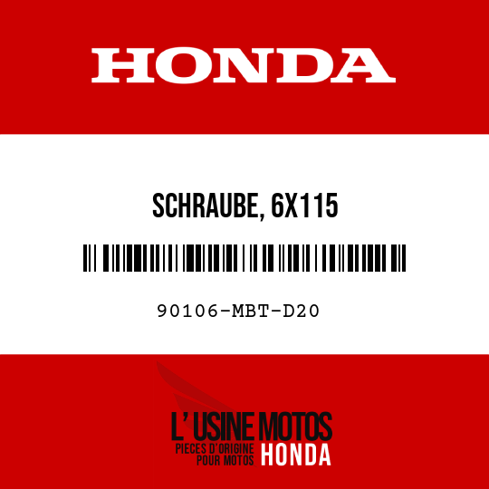 image de 90106-MBT-D20 SCHRAUBE, 6X115