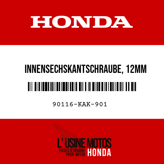 image de 90116-KAK-901 INNENSECHSKANTSCHRAUBE, 12MM
