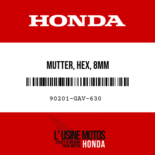 image de 90201-GAV-630 MUTTER, HEX, 8MM
