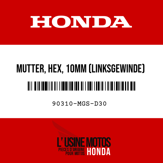 image de 90310-MGS-D30 MUTTER, HEX, 10MM (LINKSGEWINDE)