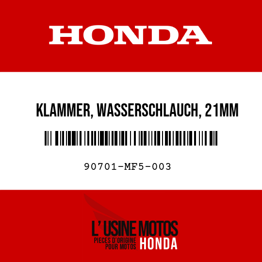 image de 90701-MF5-003 KLAMMER, WASSERSCHLAUCH, 21MM