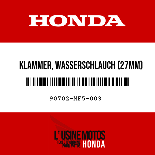 image de 90702-MF5-003 KLAMMER, WASSERSCHLAUCH (27MM)
