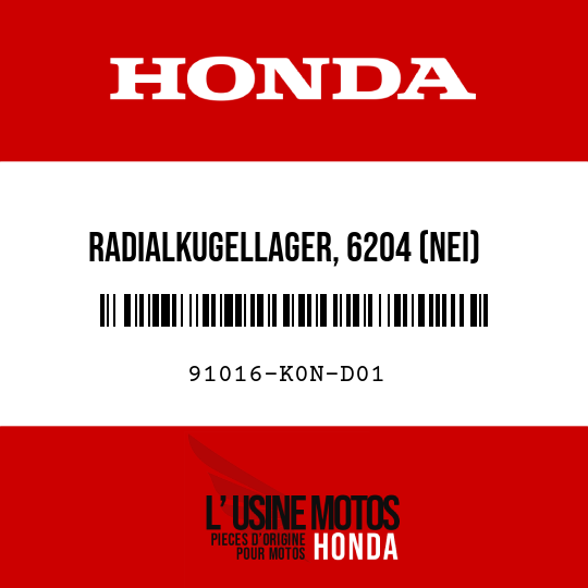 image de 91016-K0N-D01 RADIALKUGELLAGER, 6204 (NEI)