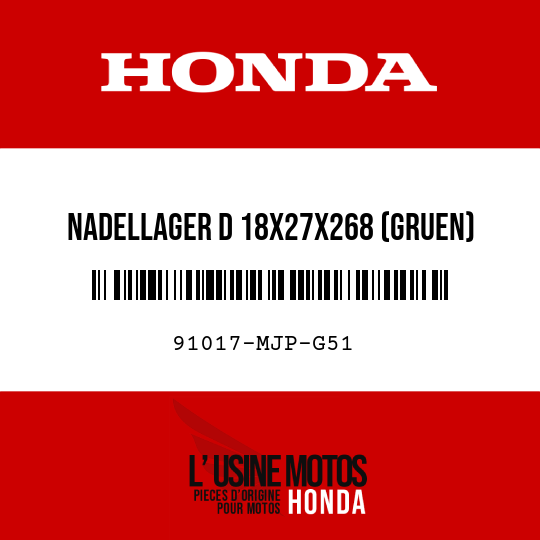 image de 91017-MJP-G51 NADELLAGER D 18X27X268 (GRUEN)