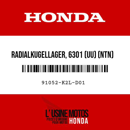 image de 91052-K2L-D01 RADIALKUGELLAGER, 6301 (UU) (NTN)