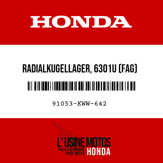 image de 91053-KWW-642 RADIALKUGELLAGER, 6301U (FAG)
