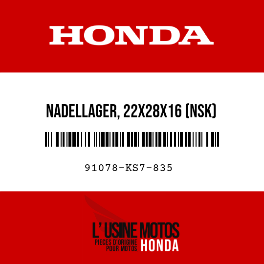 image de 91078-KS7-835 NADELLAGER, 22X28X16 (NSK)