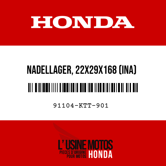 image de 91104-KTT-901 NADELLAGER, 22X29X168 (INA)